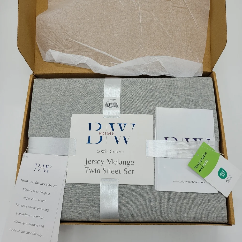 Briarwood Home Twin Jersey Knit Sheet Set Heathered Gray 3 Pc Bedding NEW FLAW